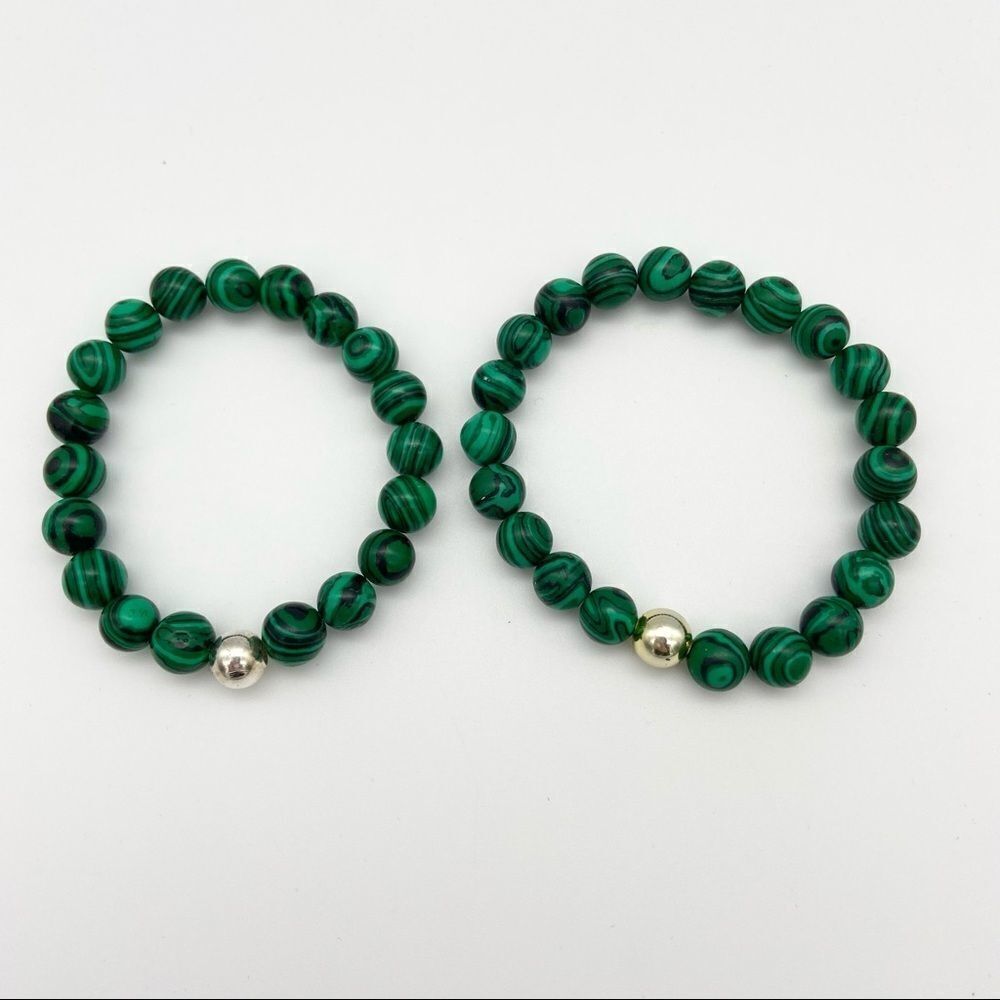 Set of two marbled green stretch bracelet